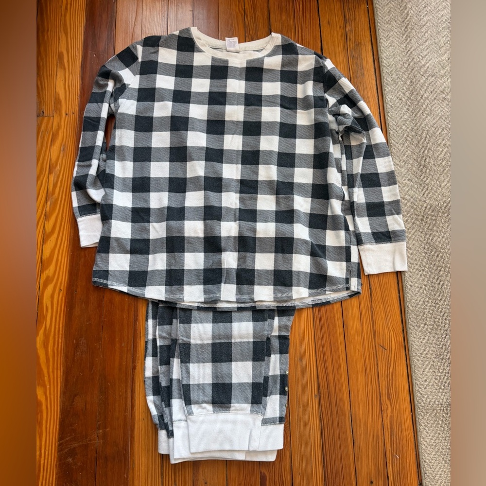stars above Black and White Buffalo Plaid Pajama Set